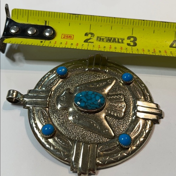 NAVAJO TURQUOISE THUNDERBIRD BELL NICKEL SILVER - Picture 8 of 10